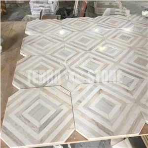 Elegant Design Carrara Thassos Waterjet Marble Mosaic Tile