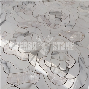 Flower Design Marble Waterjet Tile White Shell Mosaic