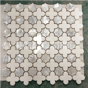 Flower Design White Marble And Shell Waterjet Mosaic Tile