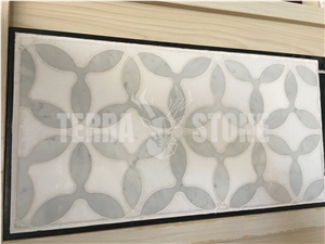 Flower Pattern White Thassos Carrara Marble Waterjet Mosaic