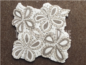Flower Waterjet Marble Chipped Mosaic Tile Thassos Stone
