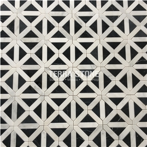 Geometry Black Oriental White Marble Mosaic Tile