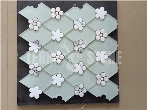 Glass Marble Flower Kitchen Backsplash Tiles Waterjet Mosaic