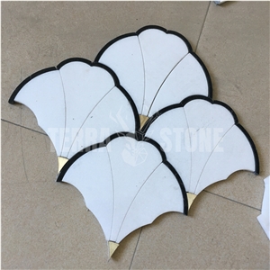 Grand Fan Marble Mosaic Waterjet With Brass Inlay Wall Tile
