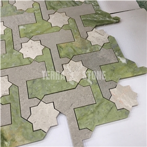 Green Marble Mosaic Waterjet-Jet Tile For Project