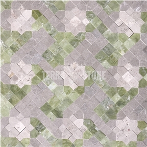 Grey And Green Marble Chips Mosaic Tile Square