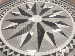 Grey White Marble Medallion Waterjet Stone Mosaic Carpet