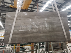 Grey Wood Grain Marble Tiles Machine Cut Panel For Hotel
