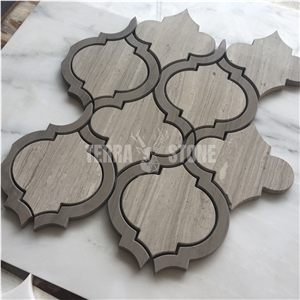 Grey Wood Grain Marble Waterjet Lantern Mosaic Tile