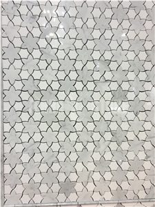 Hexagon Flower White Gray Marble Waterjet Mosaic Wall Tile