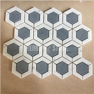 Hexagon Marble Mosaic White And Grey Stone