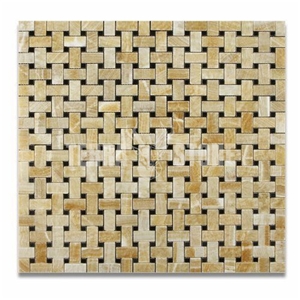 Honey Onyx Mosaic Tile Basketweave With Black Dots