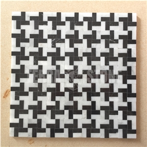 Houndstooth Pattern Waterjet Mosaic Black White Marble Tile