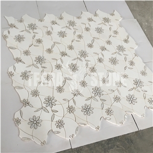 Kitchen Backsplash Marble Pearl Mosaic Floral Water Jet Tile