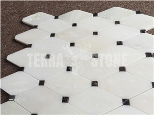 Long Octagon Oriental White Marble Mosaic With Black Dots