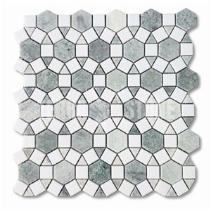 Marble Hexagon Sunflower Waterjet Mosaic Tile Ming Green
