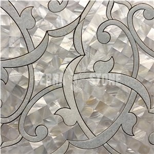 Marble Mosaic Waterjet Cut Irregular Mother Of Pearl Tile