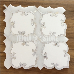 Mother Of Pearl Shell And Thassos White Marble Mosaic Tile