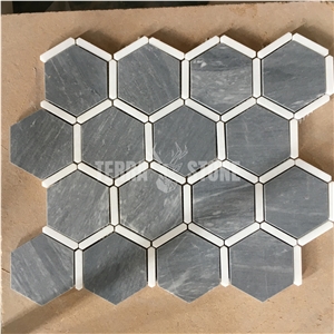 Natual Marble Mosaic Hexagonal Grey Stone Tile For Bathroom