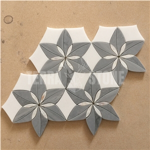 Natural Marble Mother Pearl Shell Flower Waterjet Mosaic