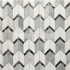 Natural White And Grey Marble Mosaic With Mother Pearl Shell