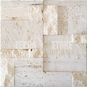Natural White Travertine Mosaic Cultured Wall Panel 3D Tile