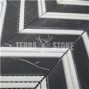 Nero Marquina Black Marble 1X4 Chevron Mosaic Tile