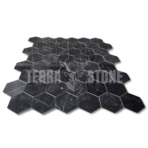 Nero Marquina Black Marble 5 Inch Hexagon Mosaic Tile