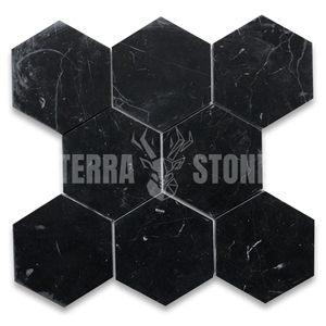 Nero Marquina Black Marble 6 Inch Hexagon Mosaic Tile