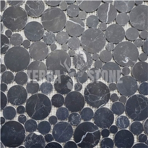 Nero Marquina Black Marble Bubble Round Mosaic Tile