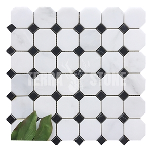 Oriental White Marble Octagon Mosaic With Black Dots