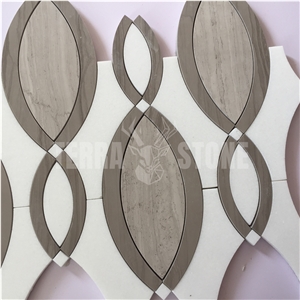 Oval Design White Thassos And Wooden Marble Waterjet Mosaic