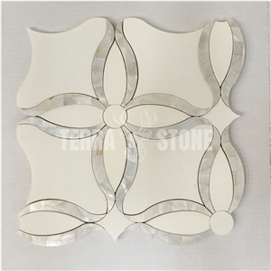 Pearl Shell And Thassos Crystal White Marble Tile Mosaic