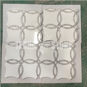 Pearl Shell Thassos Marble Mosaic Waterjet Floral Tile