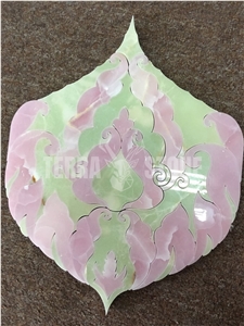Pink And Green Onyx Fire Pattern Waterjet Mosaic Tile