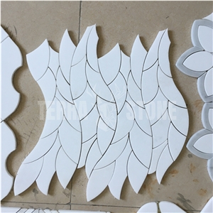 Pure White Marble Leaf Waterjet Mosaic Backsplash Tile