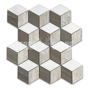 Rhombus Diamond Hexagon Mosaic Tile Thassos White Athens