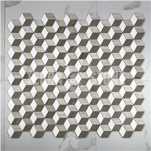 Rhombus Diamond Hexagon Mosaic Tile Thassos White Athens