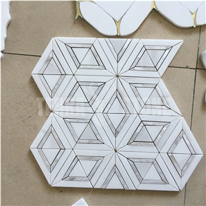 Rhombus Marble Mosaic With Mother Pearl Shell Waterjet Tile