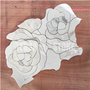 Rose Flower Waterjet Marble Mosaic With Pearl Shell Tile