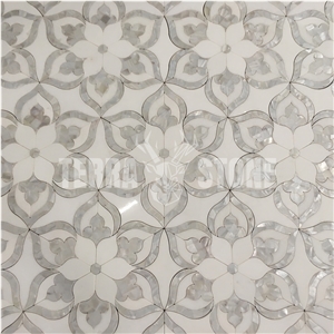 Shell Mix Marble Flower Pattern Waterjet Marble Mosaic Tile