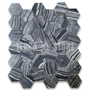 Silver Wave Black Forest Marble 2 Inch Hexagon Mosaic
