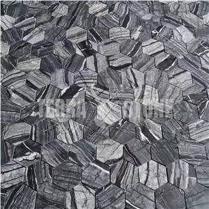 Silver Wave Black Forest Marble 3 Inch Hexagon Mosaic Tile