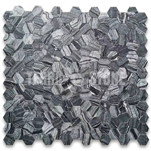 Silver Wave Black Forest Marble 3 Inch Hexagon Mosaic Tile