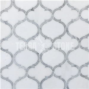 Thassos And Carrara Marble Waterjet Mosaic Tile Arabesque