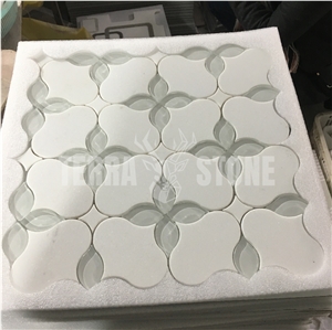 Thassos Marble White Stone Waterjet Flower Mosaic Tile