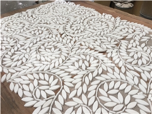 Thassos Pure White Marble Mosaic Leaf Pattern Waterjet Tiles