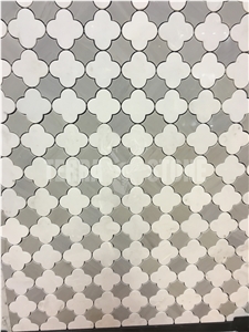 Thassos White And Grey Marble Flower Waterjet Mosaic Tile