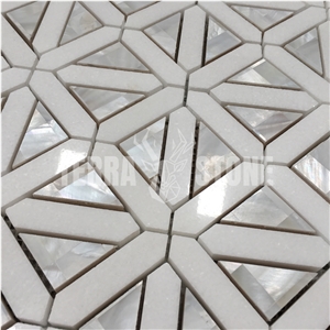 Thassos White And Shell Waterjet Mosaic Tiles For Bathroom