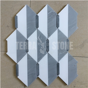 Thassos White Bardiglio Gray Marble Hexagon Mosaic Tile